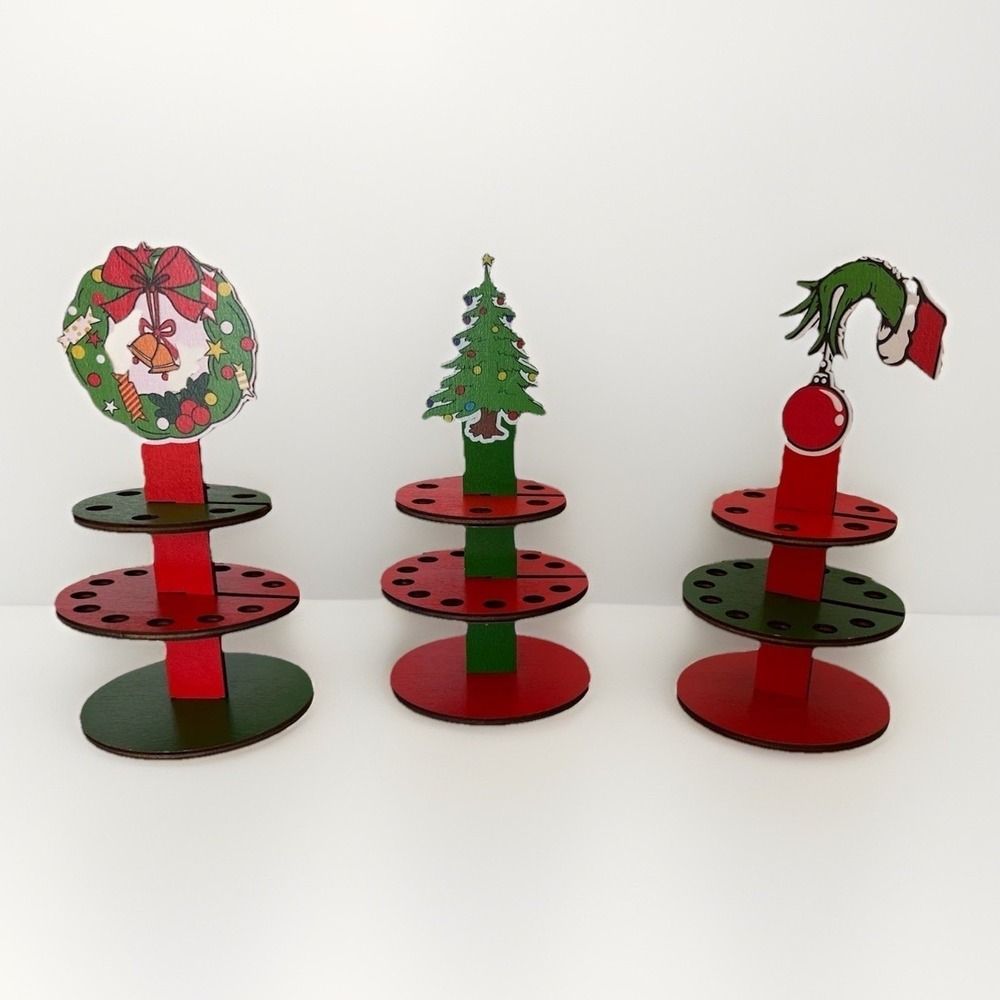 3 Pcs Whaline Christmas Money Holders Red Green Funny Cartoon Wooden Cash Cakes